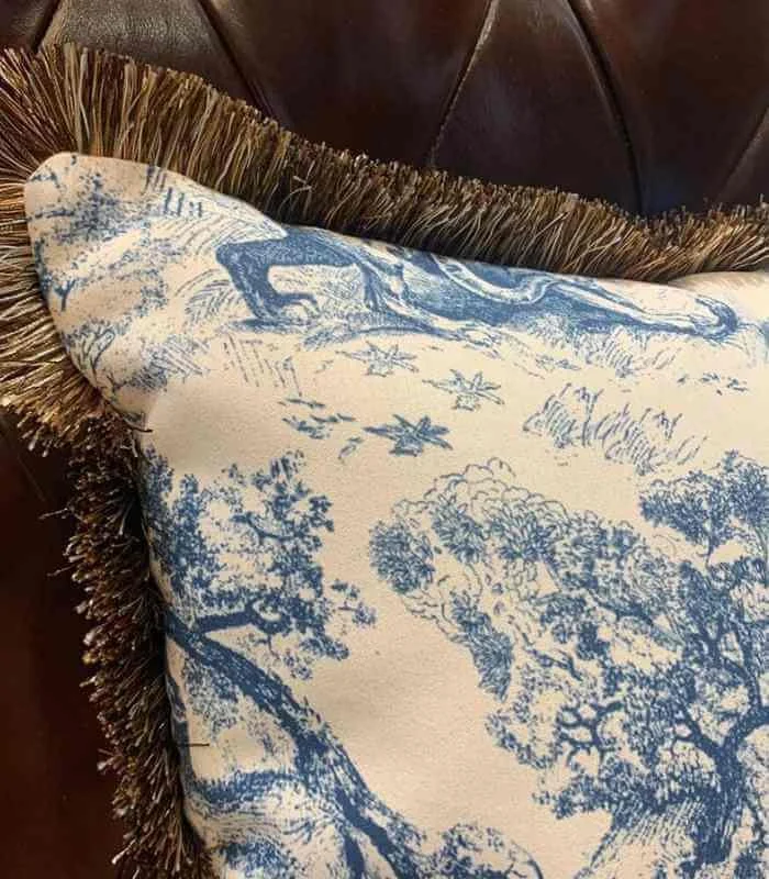 Cushion Cover Mythos Woven Blue Print Fringed 45x45 cm -  - #tag1#