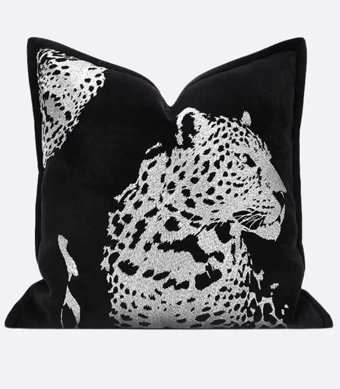 Cushion Cover Velvet Leopard Embroidery Black -  - #tag1#