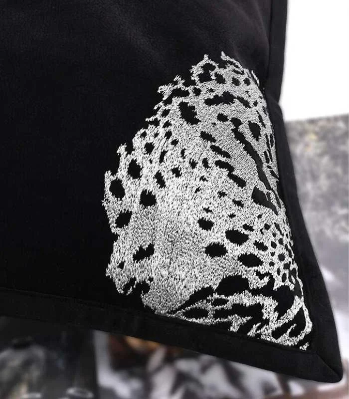 Cushion Cover Velvet Leopard Embroidery Black -  - #tag1#