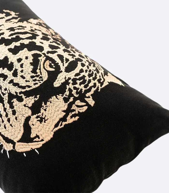 Cushion Cover Velvet Leopard Embroidery Black -  - #tag1#