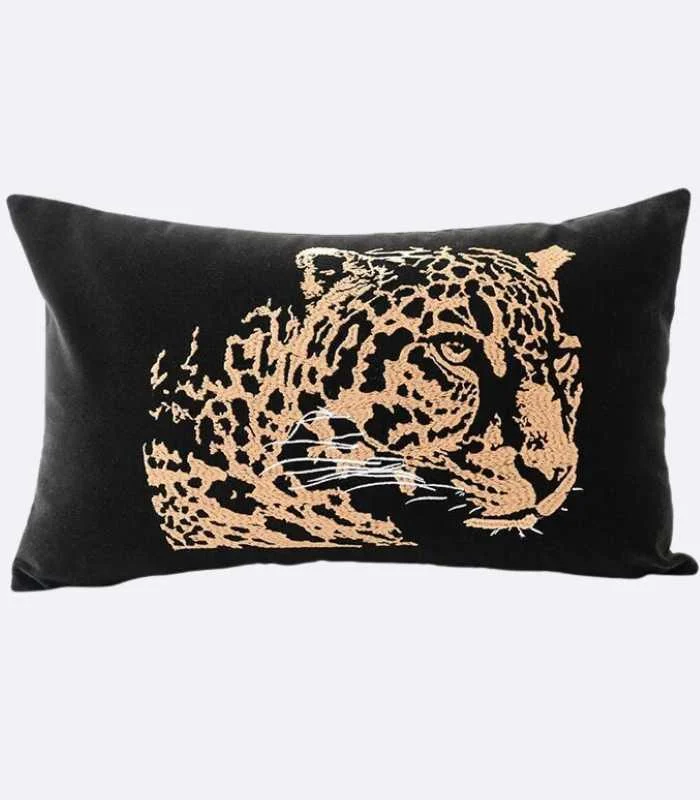 Cushion Cover Velvet Leopard Embroidery Black -  - #tag1#