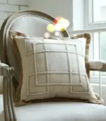 Cushion Cover with Geometric Embroidery Jute Heming 50cm Cotton and Linen tag1