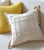Cushion Cover with Geometric Embroidery Jute Heming 50cm Cotton and Linen tag1