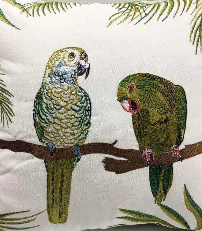 Cushion Cover with Parrots Embroidery Green & White 45x45cm -  - #tag1#