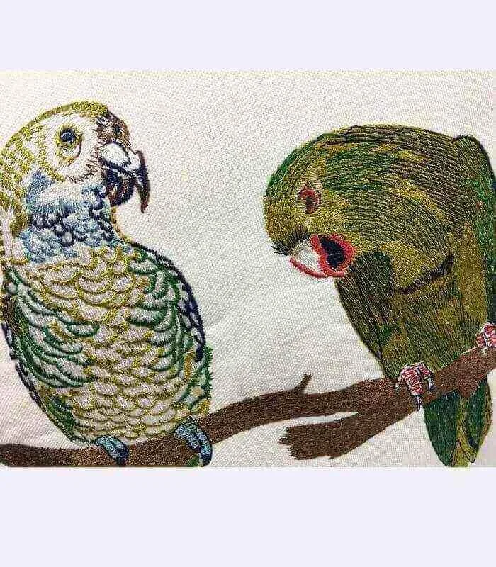 Cushion Cover with Parrots Embroidery Green & White 45x45cm -  - #tag1#