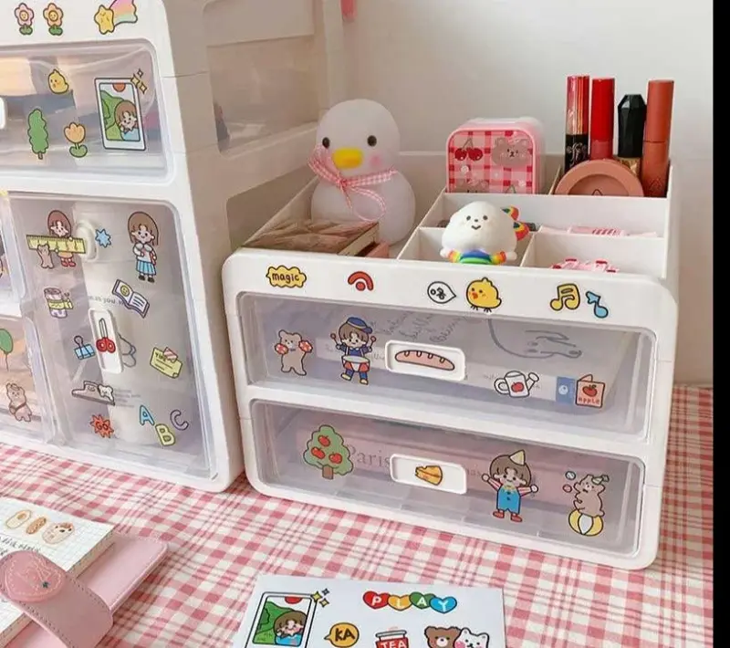Cute Aesthetic Desk Organizer with Transparent Drawers