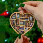 Cute Book Lovers Heart Ornament Bookshelf Decoration tag1