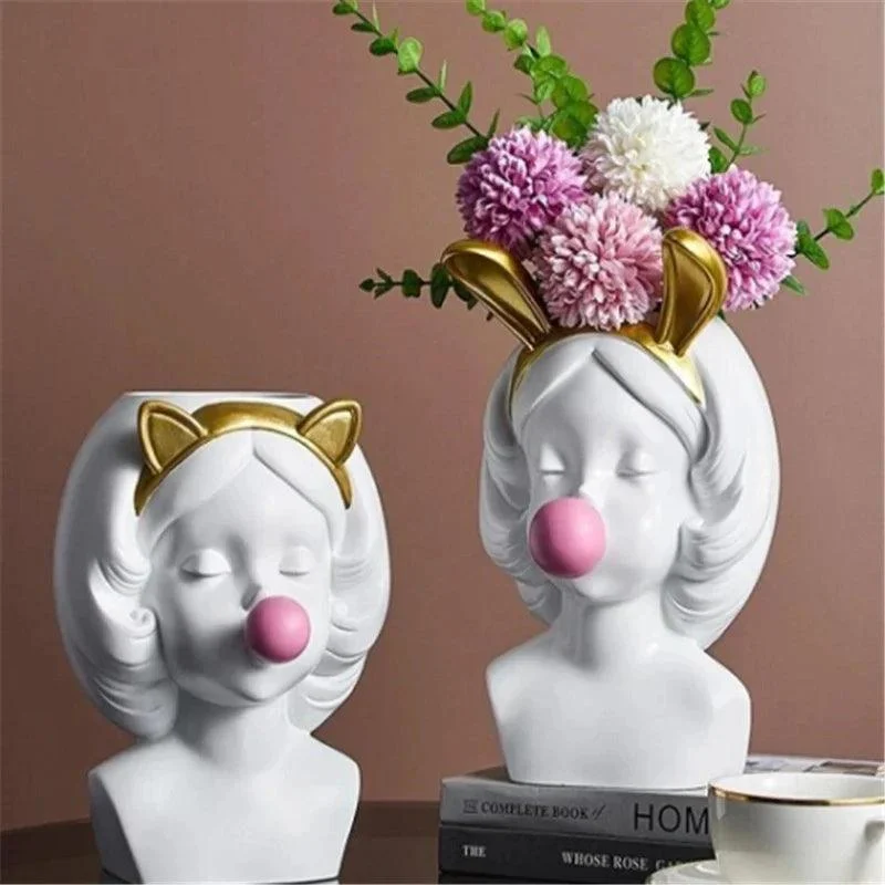 Cute Bubblegum Girl Ceramic Face Vase -