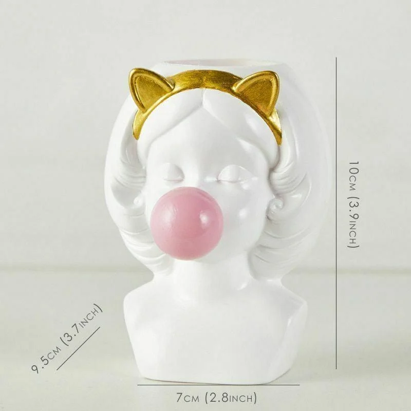 Cute Bubblegum Girl Ceramic Face Vase -