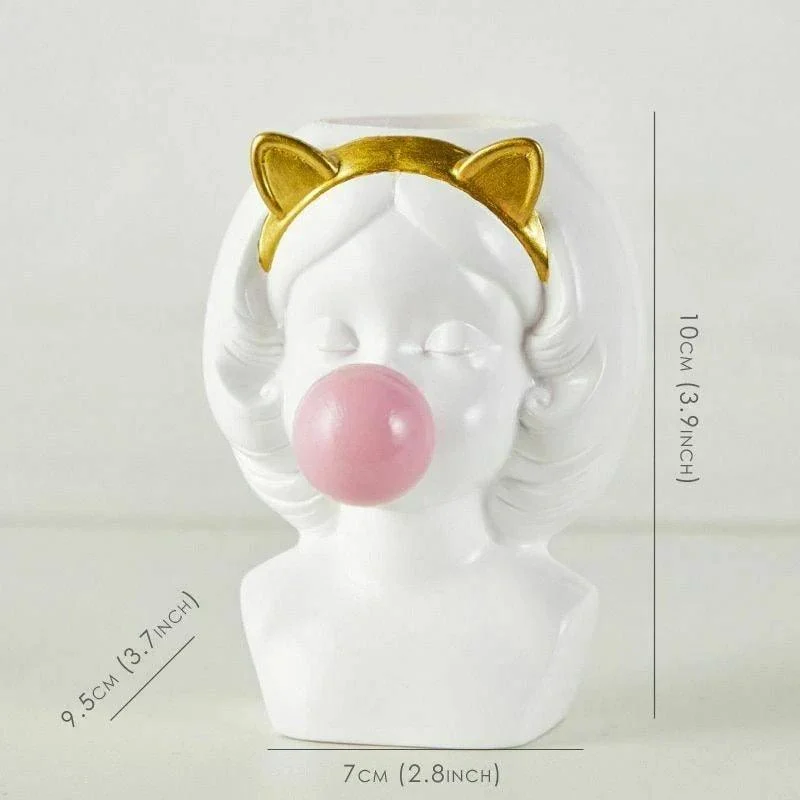 Cute Bubblegum Girl Ceramic Face Vase -