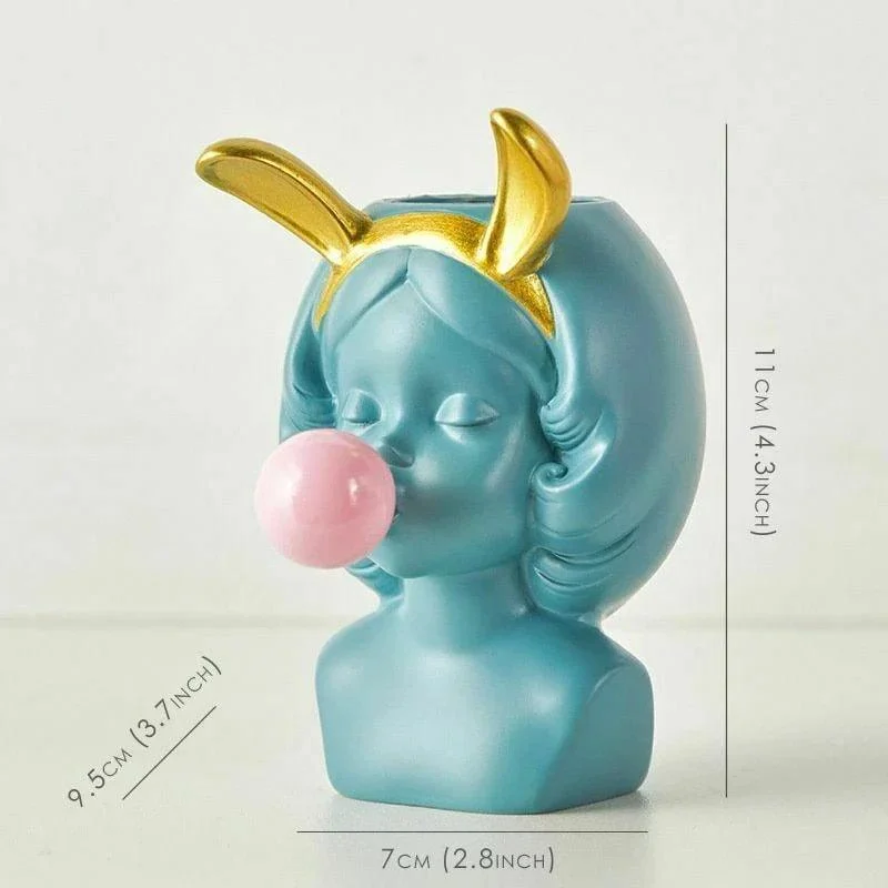 Cute Bubblegum Girl Ceramic Face Vase -