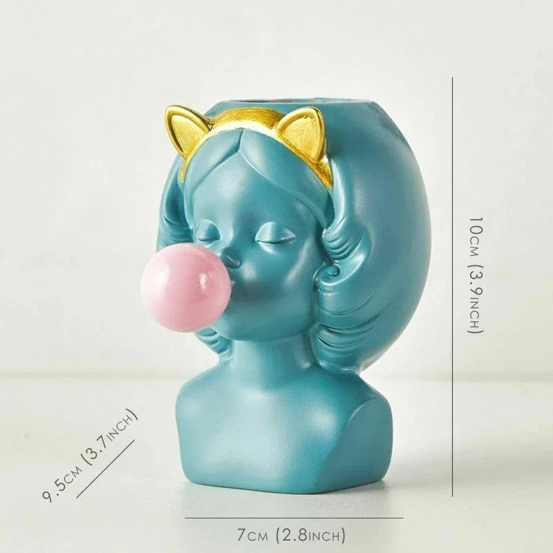 Cute Bubblegum Girl Ceramic Face Vase -