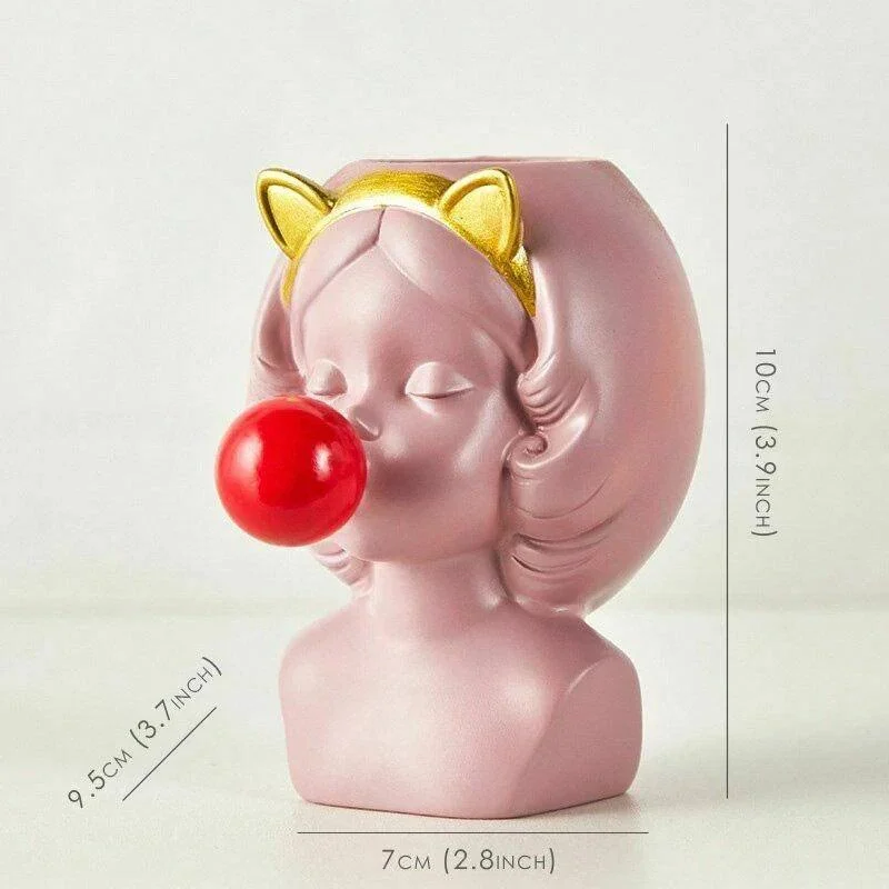 Cute Bubblegum Girl Ceramic Face Vase -