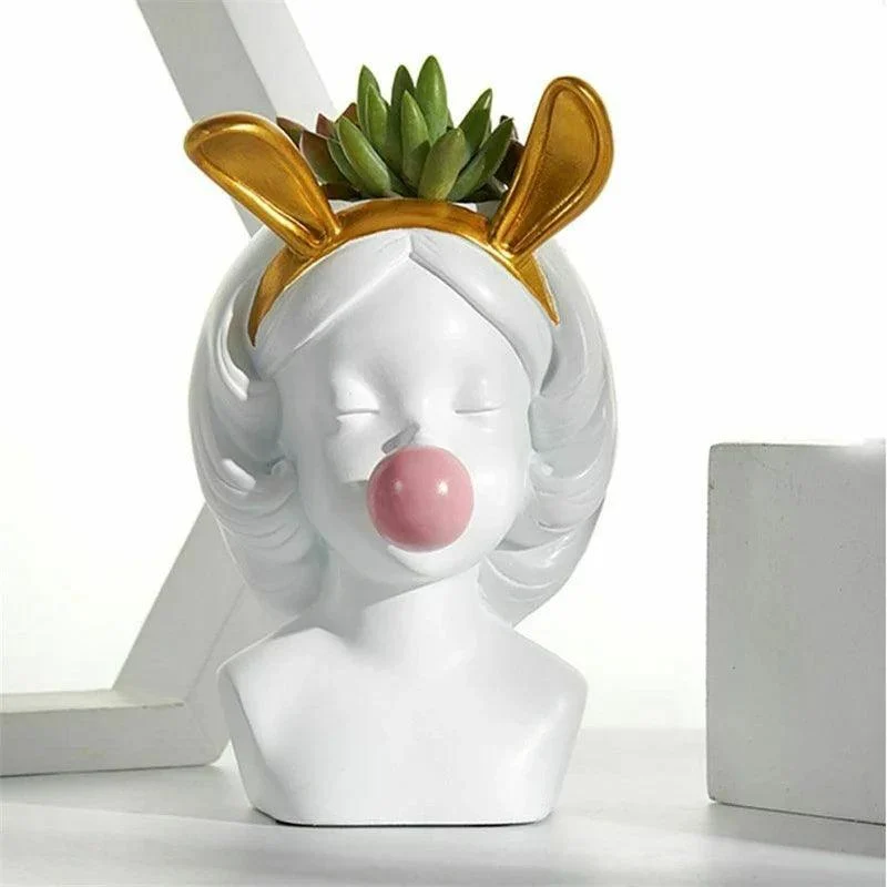 Cute Bubblegum Girl Ceramic Face Vase -