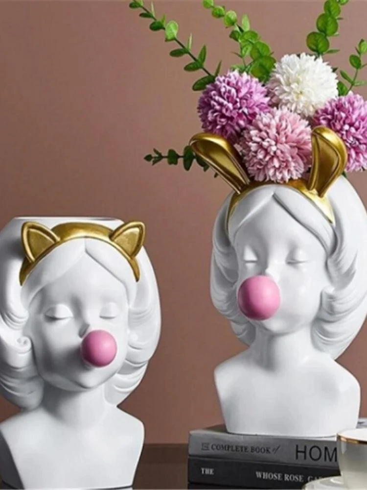 Cute Bubblegum Girl Ceramic Face Vase -