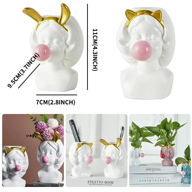 Cute Bubblegum Girl Ceramic Face Vase -