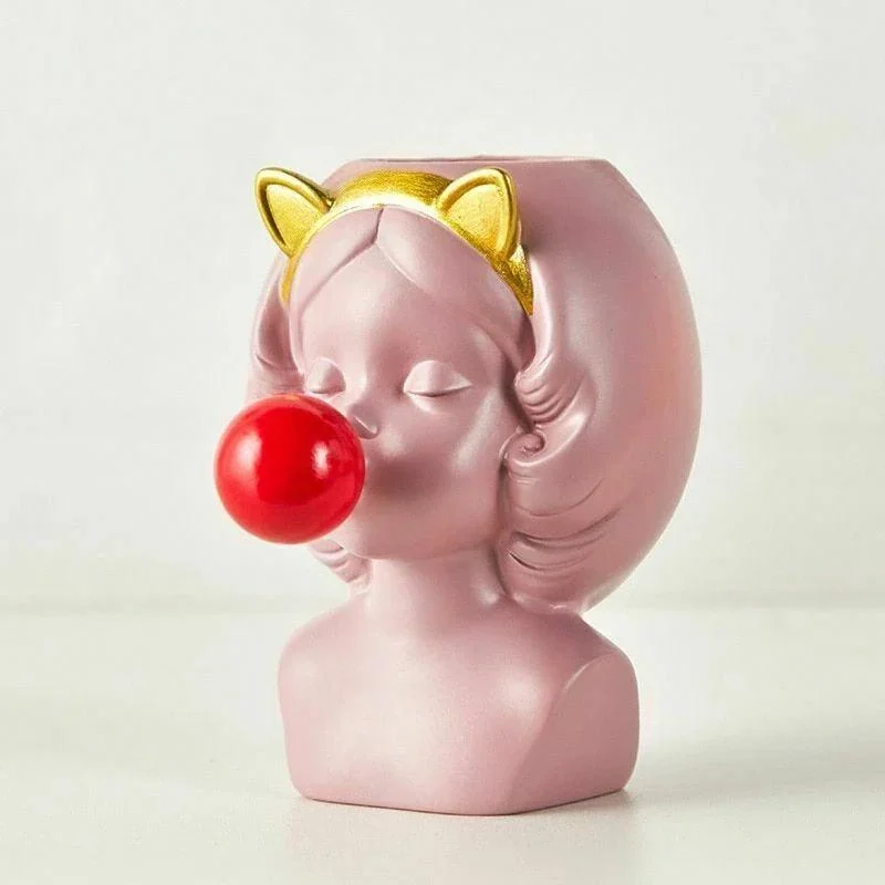 Cute Bubblegum Girl Ceramic Face Vase -