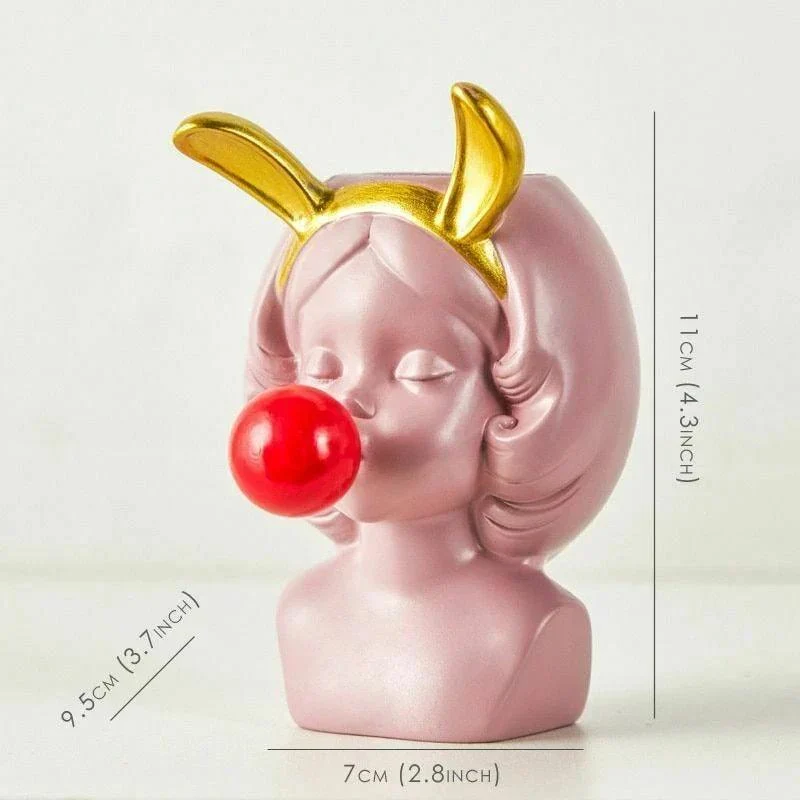 Cute Bubblegum Girl Ceramic Face Vase -