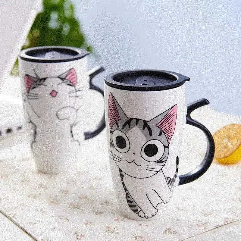 Cute Cat Ceramic Coffee Mug: Large Capacity -