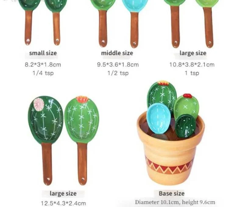 Cute Ceramic Cactus Measuring Spoons In Pot -