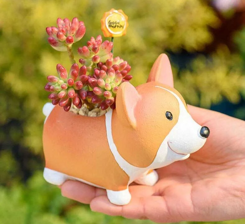 Cute Ceramic Orange Corgi Planter Pot - 