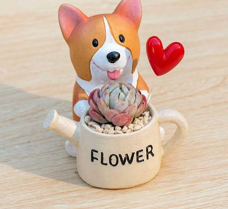Cute Ceramic Orange Corgi Planter Pot -