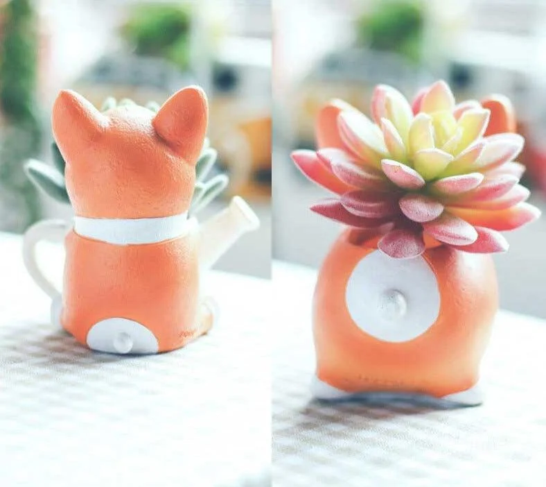 Cute Ceramic Orange Corgi Planter Pot -