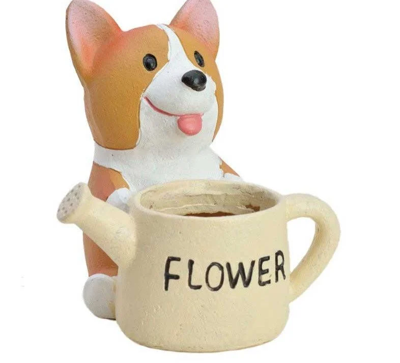 Cute Ceramic Orange Corgi Planter Pot -