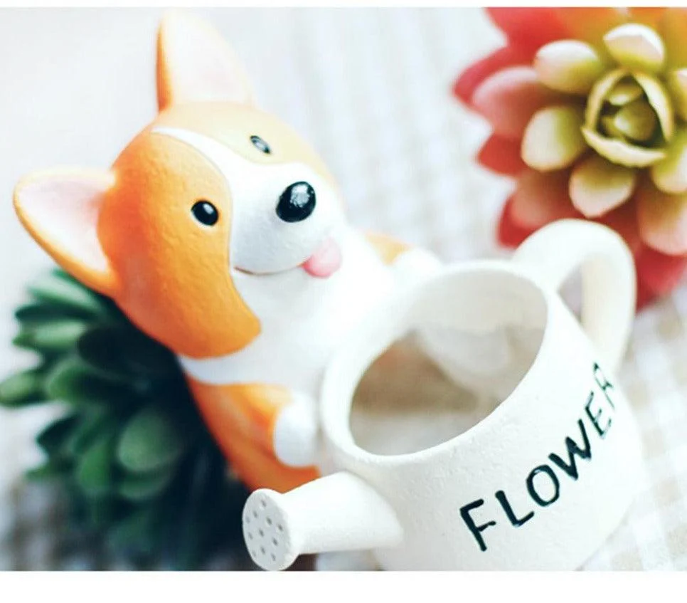 Cute Ceramic Orange Corgi Planter Pot -