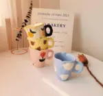 Cute Cloud Bear Tulip Orange Checkered Aesthetic Mugs