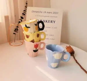 Cute Cloud Bear Tulip Orange Checkered Aesthetic Mugs