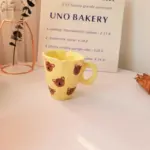 Cute Cloud Bear Tulip Orange Checkered Aesthetic Mugs