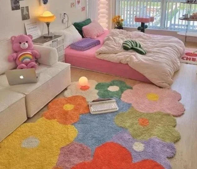 Cute Colorful Flower Thickened Decorative Rug Carpet Large Area Living Room -