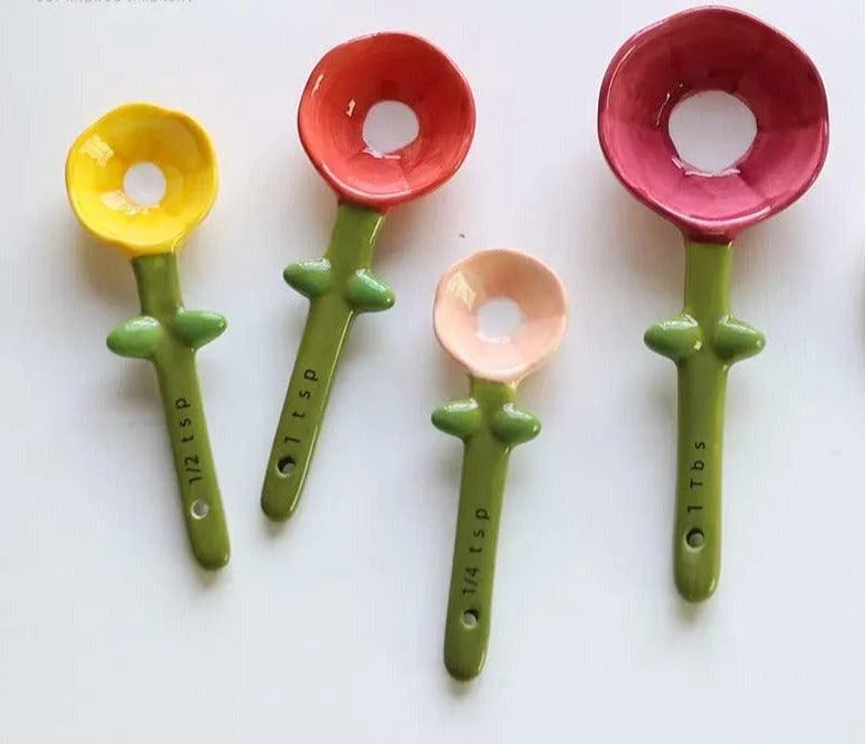 Cute Flower Ceramic Measuring Spoons -