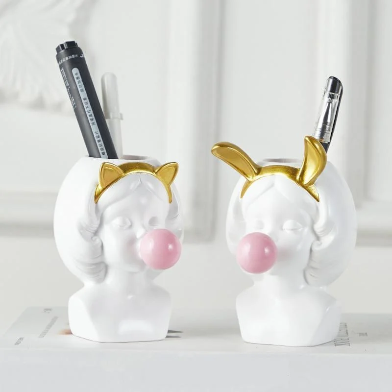 Cute Girl Chewing Bubble Gum Vase -  - #tag1#