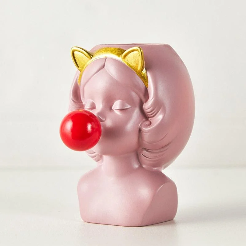 Cute Girl Chewing Bubble Gum Vase -  - #tag1#