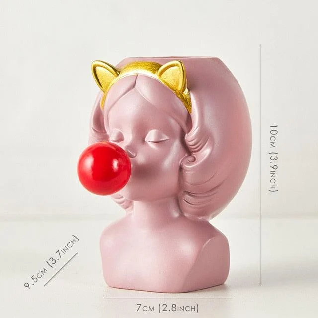Cute Girl Chewing Bubble Gum Vase -  - #tag1#