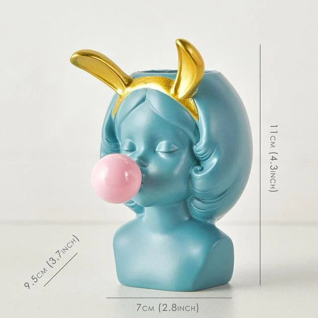 Cute Girl Chewing Bubble Gum Vase -  - #tag1#