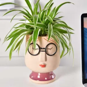 Cute Grandparent Ceramic Face Vase with Glasses - 