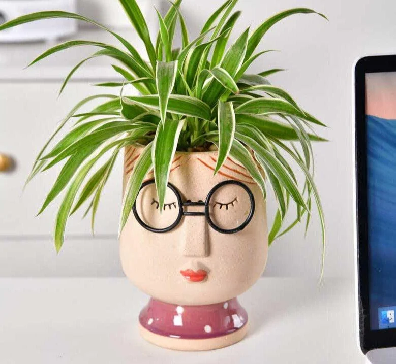 Cute Grandparent Ceramic Face Vase with Glasses -