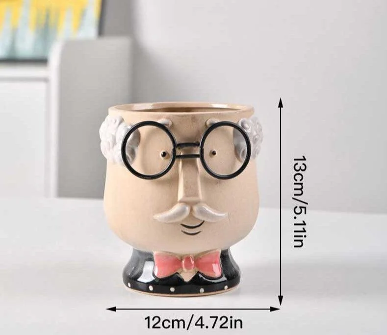 Cute Grandparent Ceramic Face Vase with Glasses -