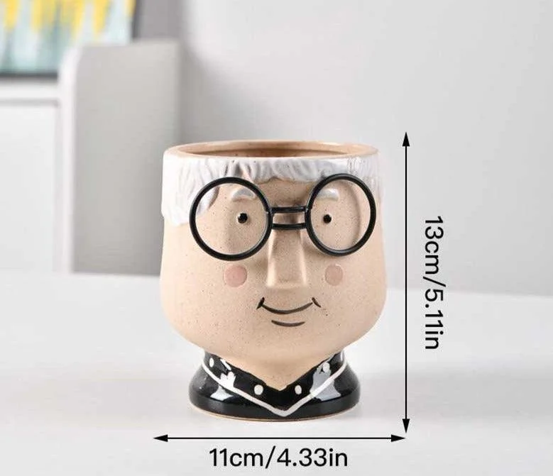 Cute Grandparent Ceramic Face Vase with Glasses -