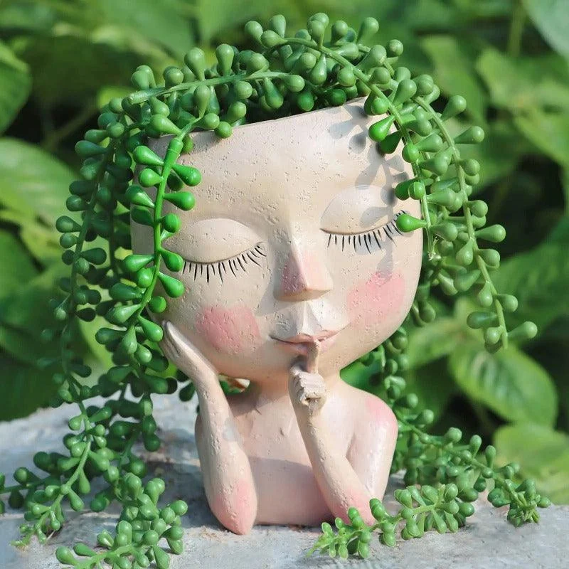 Cute Hands on Face Vase, Succulent Head Planter -