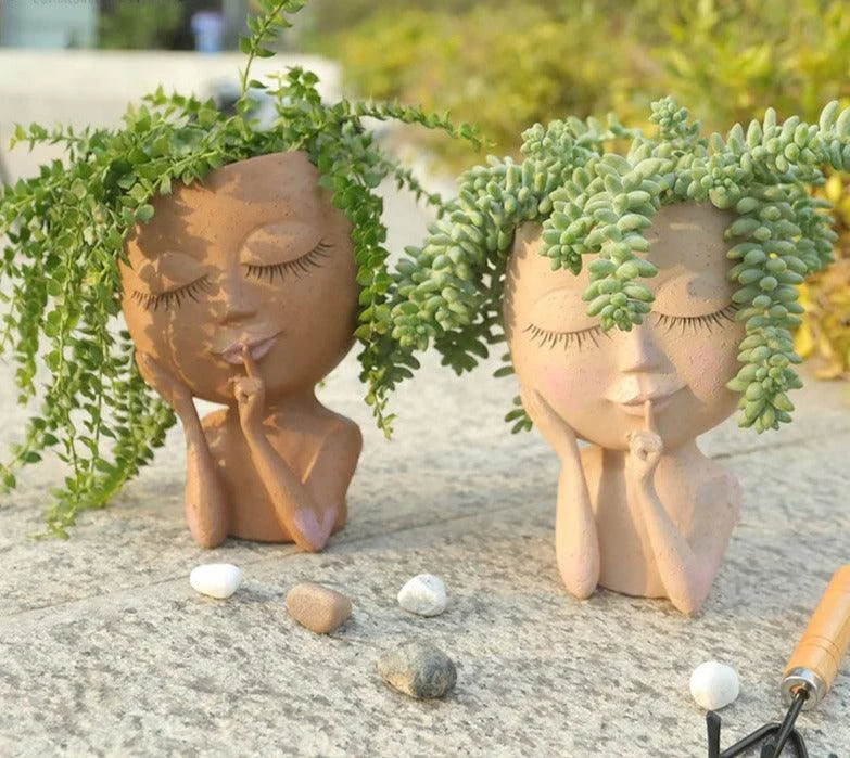 Cute Hands on Face Vase, Succulent Head Planter -