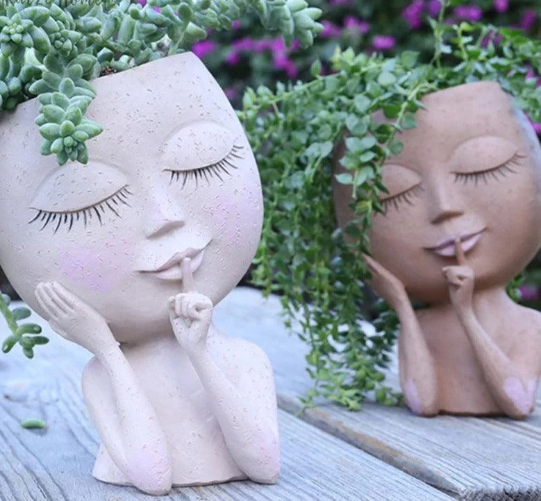 Cute Hands on Face Vase, Succulent Head Planter -