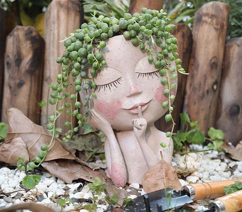 Cute Hands on Face Vase, Succulent Head Planter -