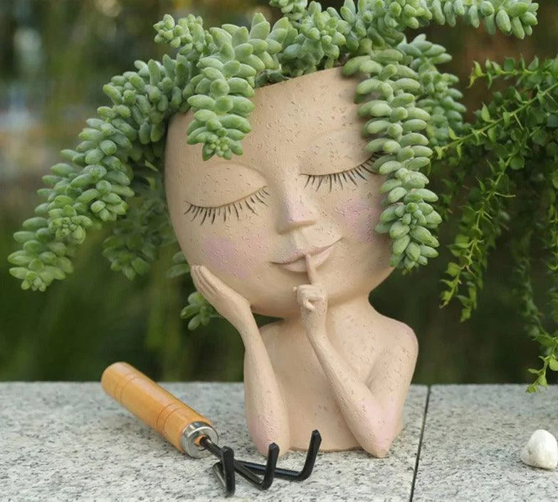 Cute Hands on Face Vase, Succulent Head Planter -