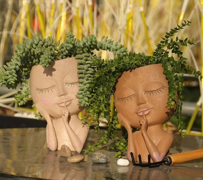 Cute Hands on Face Vase, Succulent Head Planter -