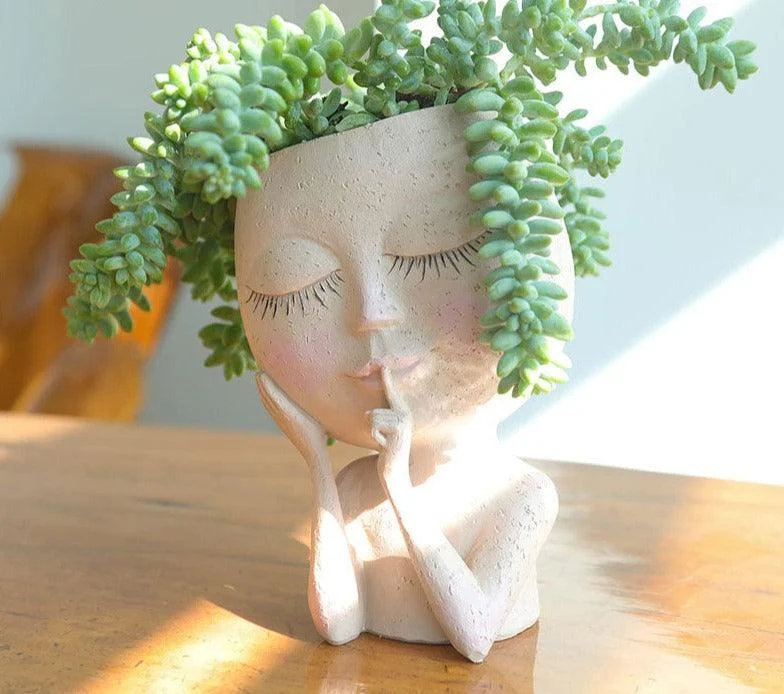 Cute Hands on Face Vase, Succulent Head Planter -