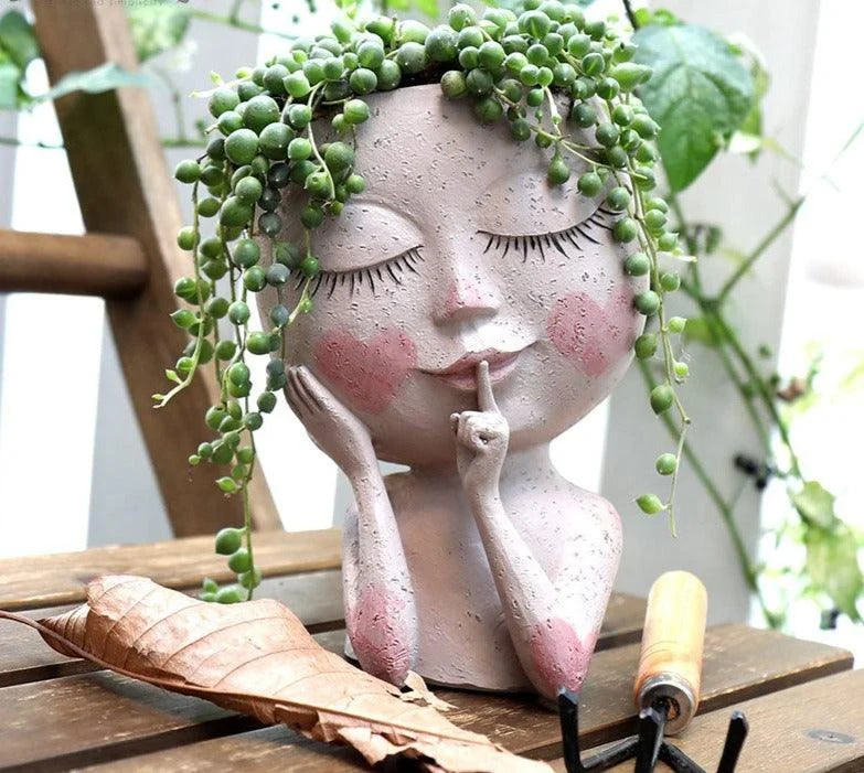 Cute Hands on Face Vase, Succulent Head Planter -